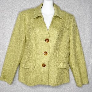 Talbots Vintage Spring Green Textured Blazer Jacket Size 12 Italian Fabric